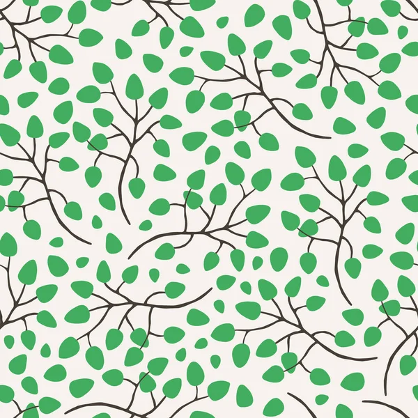 Hojas verdes dibujadas a mano brillante en el patrón de ramas — Archivo Imágenes Vectoriales