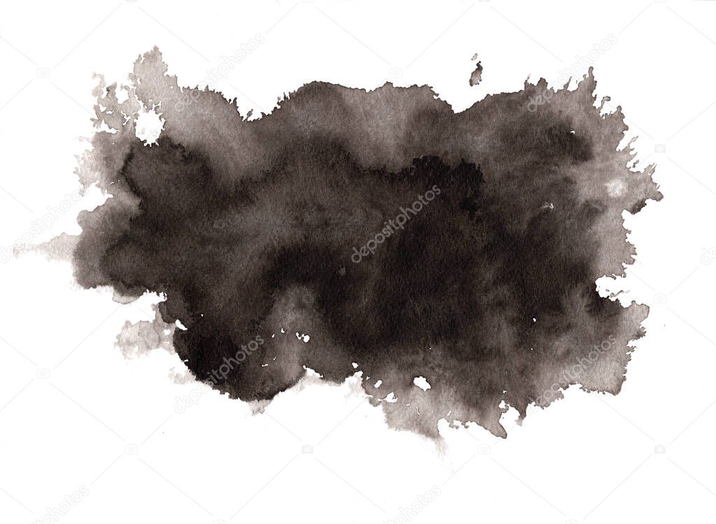 Abstract expressive black ink or watercolor stain