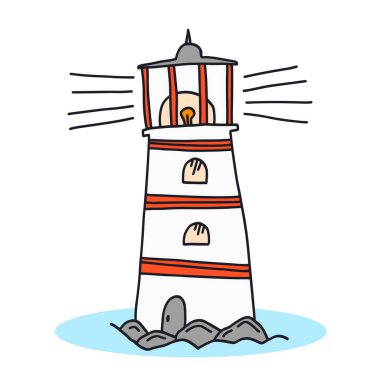 Doodle kabataslak siyah anahat deniz feneri simgesi