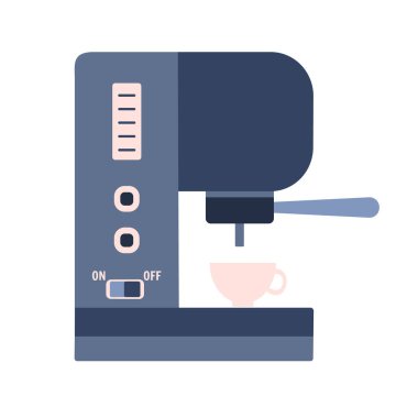 Düz kahve makinesi, basılı ve fincanlı.