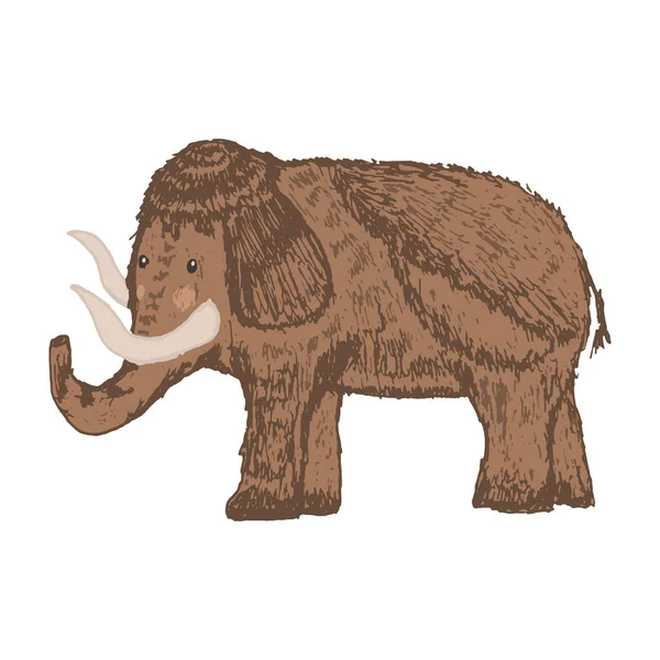 Cute vektor coklat tangan digambar sketsa mammoth - Stok Vektor