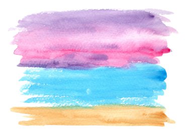 Soyut kahverengi, mavi ve pembe suluboya manzara