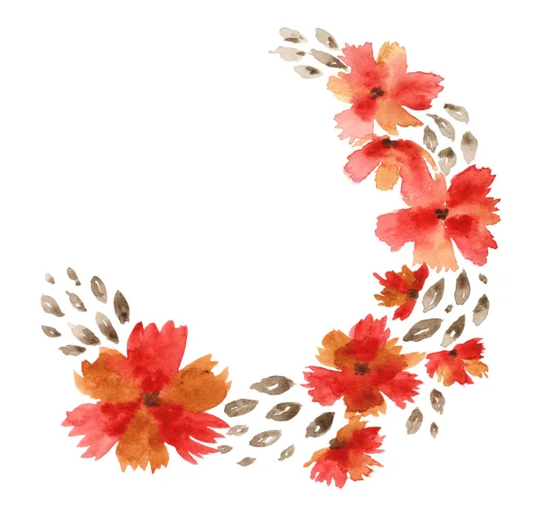 Cute watercolor round wreath in warm autumn colors — Stock Photo, Image