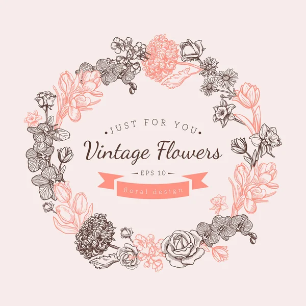 Pastel gentle rose vector label with wreath — Stock Vector © marinamik ...