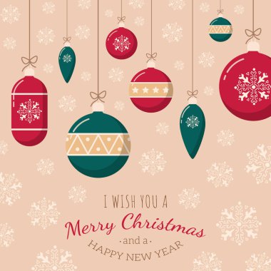 Noel ağacı oyuncaklar kar taneleri zemin üzerinde.