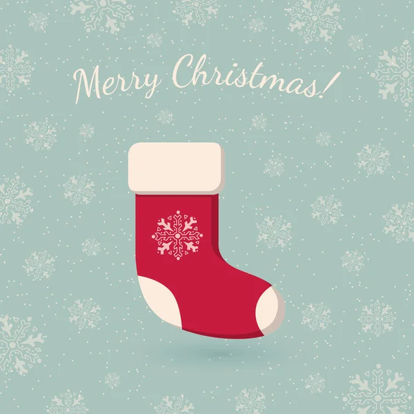Christmas sock on winter backdrop. — Stock Vector