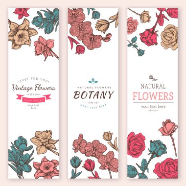 Çiçek vintage tarzı kroki afiş.