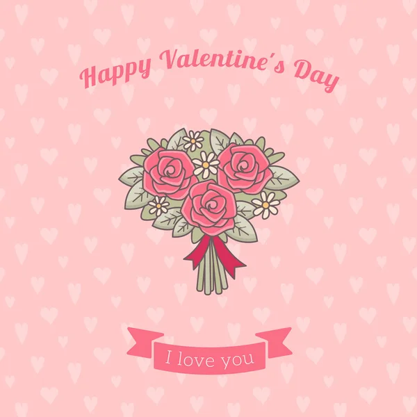 Ramo de rosas decorado con cinta . — Vector de stock