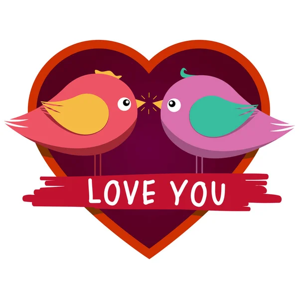 Heart shaped frame and cute inlove birds. — Stock Vector
