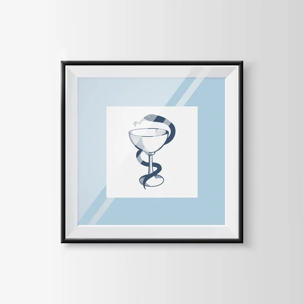 Lékařský znak s pohár a had v rámu. — Stockový vektor
