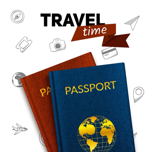 Passports and travel badge. — Stock Vector