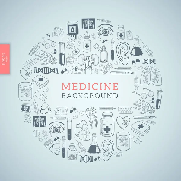 Iconos de medicina en marco redondo . — Vector de stock