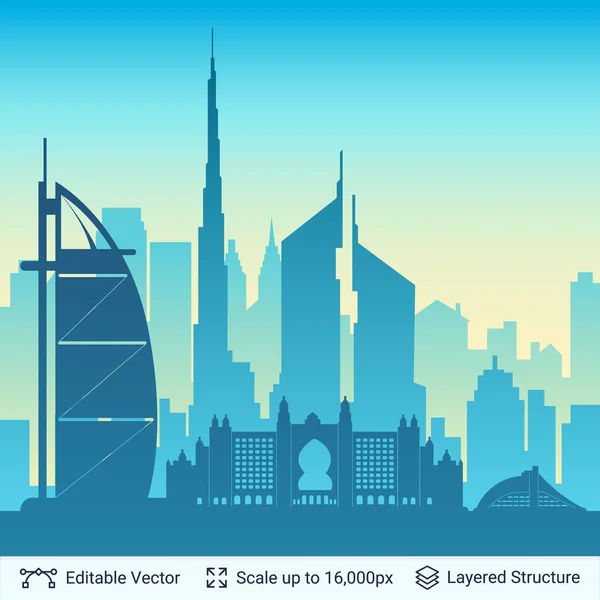 Dubai famous city scape. — Stock Vector