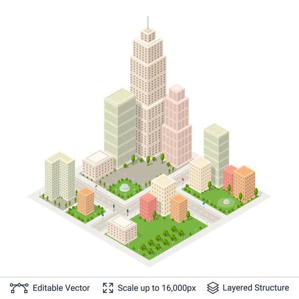 Struktur populer kota Isometric . - Stok Vektor