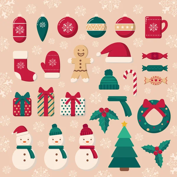 Christmas decorations and toys collection. — Stock Vector