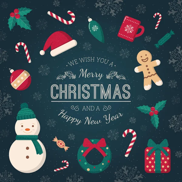 Noel ağacı oyuncaklar ve tebrik metin.