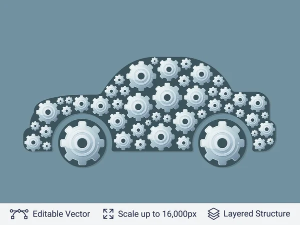 Силуэт автомобиля, заполненный шестернями . — стоковый вектор