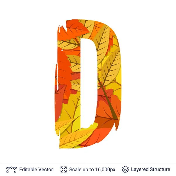 Autumn fall bright orange leaves letter. — Stock Vector