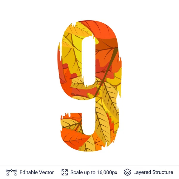 Autumn fall bright orange leaves number. — Stock Vector