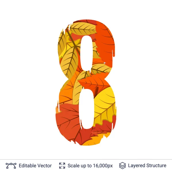 Autumn fall bright orange leaves number. — Stock Vector