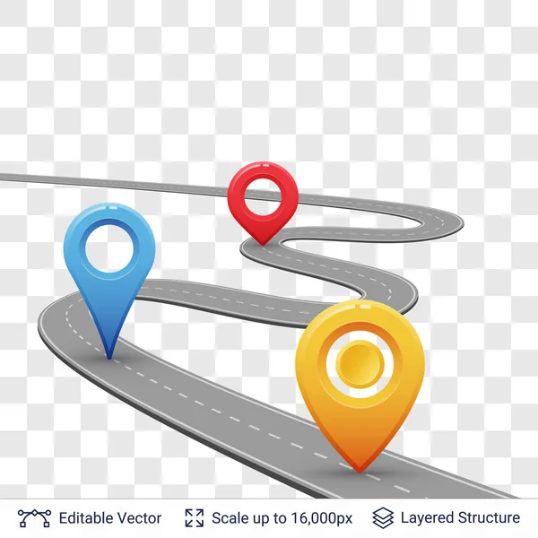 Road with location pins. — Stock Vector