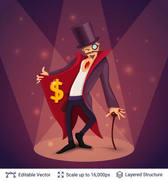 Sly character offers specials. — Stock Vector