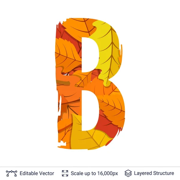 Autumn fall bright orange leaves letter. — Stock Vector