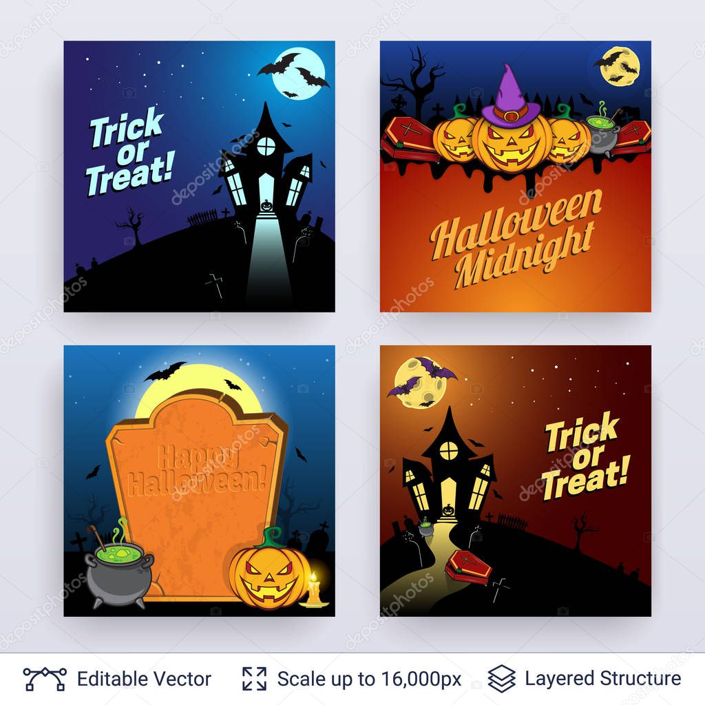 Halloween party posters set.
