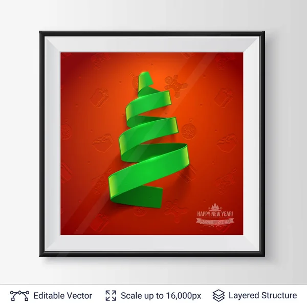 Arbre de Noël en forme de ruban vert dans un cadre . — Image vectorielle