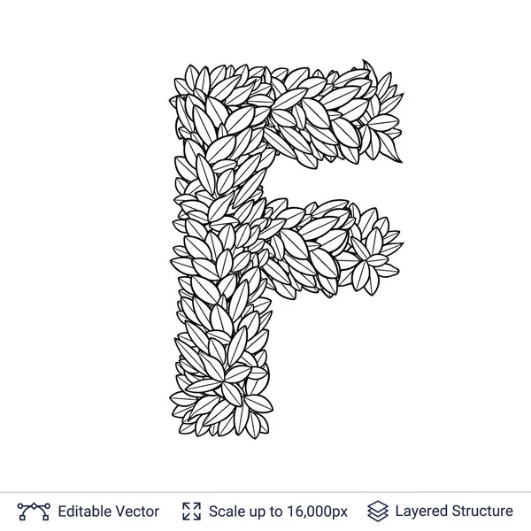 Letter F symbool van witte bladeren. — Stockvector