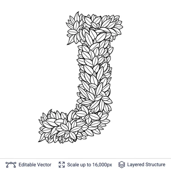 Lettera J simbolo di foglie bianche . — Vettoriale Stock