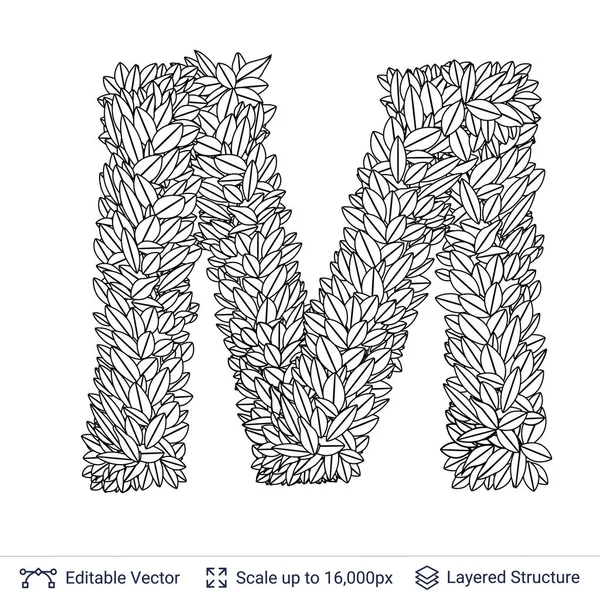 Letter M symbol of white leaves. — Stock Vector