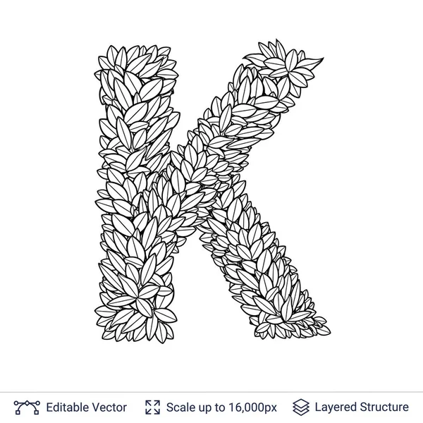Carta K símbolo de folhas brancas . — Vetor de Stock