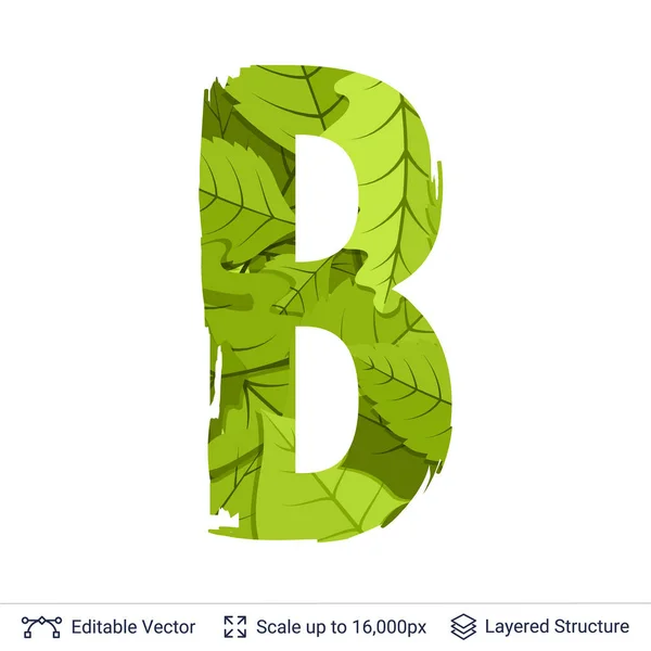 Printemps vert feuilles brillantes lettre . — Image vectorielle