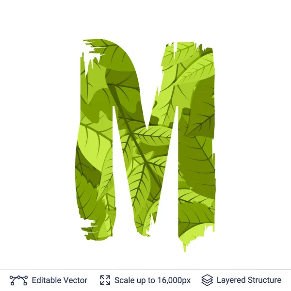 Printemps vert feuilles brillantes lettre . — Image vectorielle