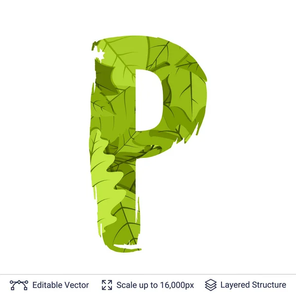 Spring green bright leaves letter. — Stock Vector