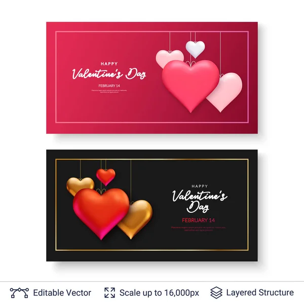 Glossy 3D hearts and greeting text. — Stock Vector