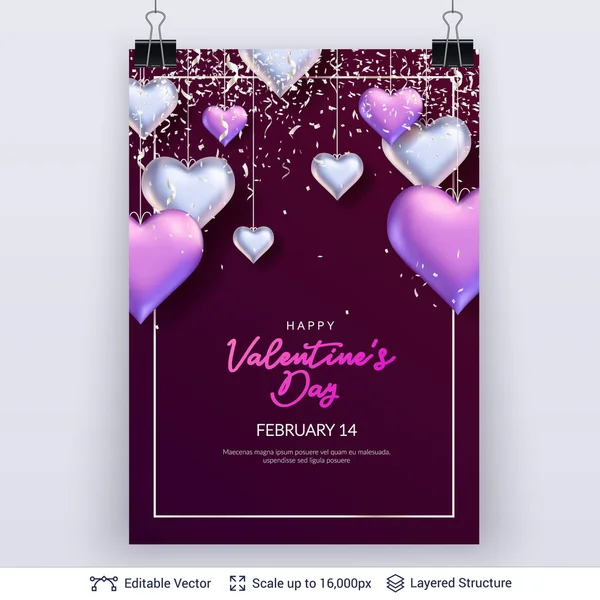 Glossy 3D hearts and greeting text. — Stock Vector