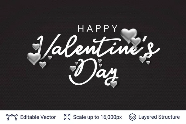Happy Valentines day text and 3D hearts on black. — Stock Vector
