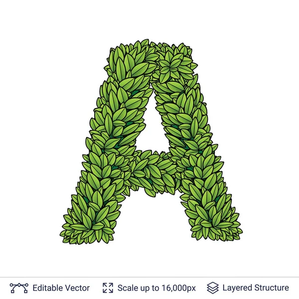 Letter A symbol of green leaves. — Stock Vector