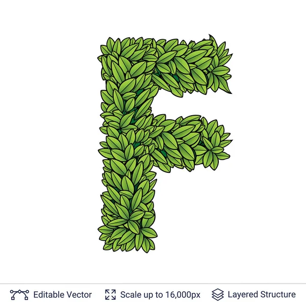 Yeşil yaprakları F harfi sembolü. — Stok Vektör
