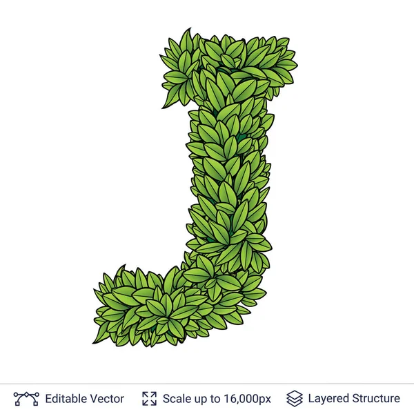 Lettre J symbole des feuilles vertes . — Image vectorielle
