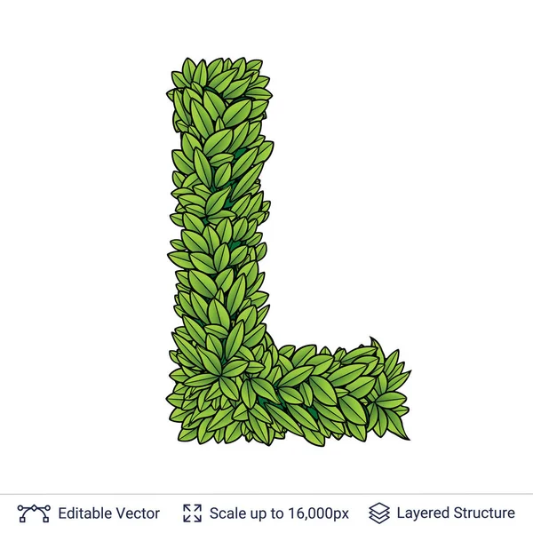 Písmeno L symbol zelených listů. — Stockový vektor
