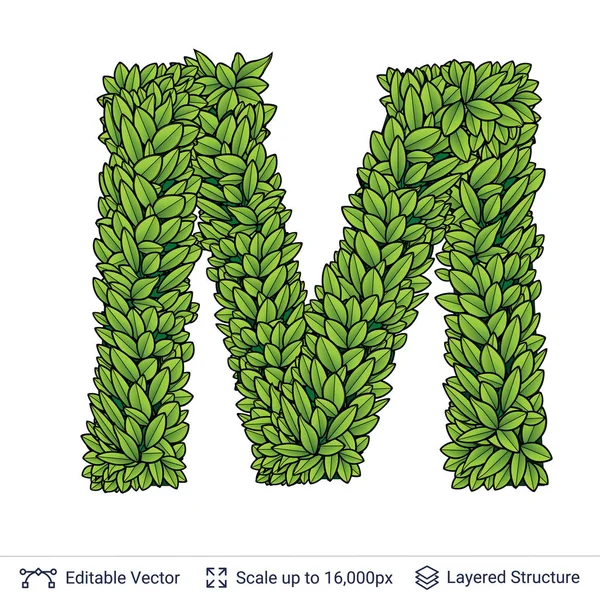 Σύμβολο γράμμα M από πράσινα φύλλα. — Διανυσματικό Αρχείο