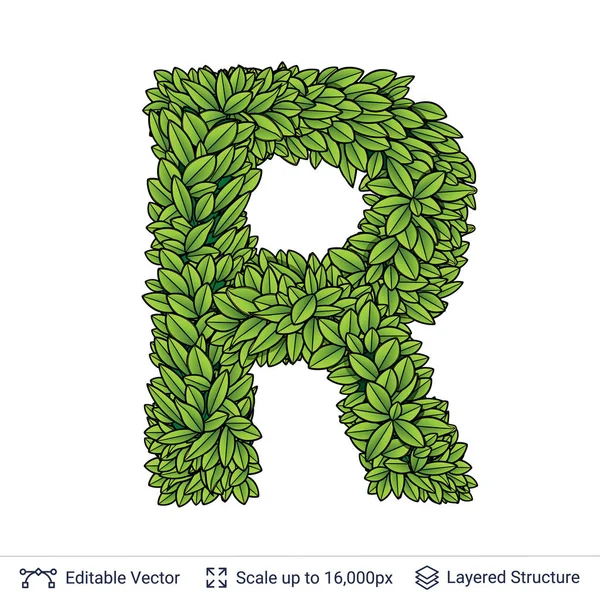 Letra R símbolo de hojas verdes . — Vector de stock