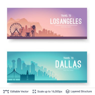 Los Angeles ve Dallas ünlü şehir scapes.