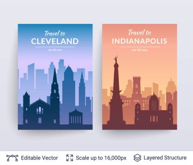 Cleveland ve Indianapolis ünlü şehir scapes.