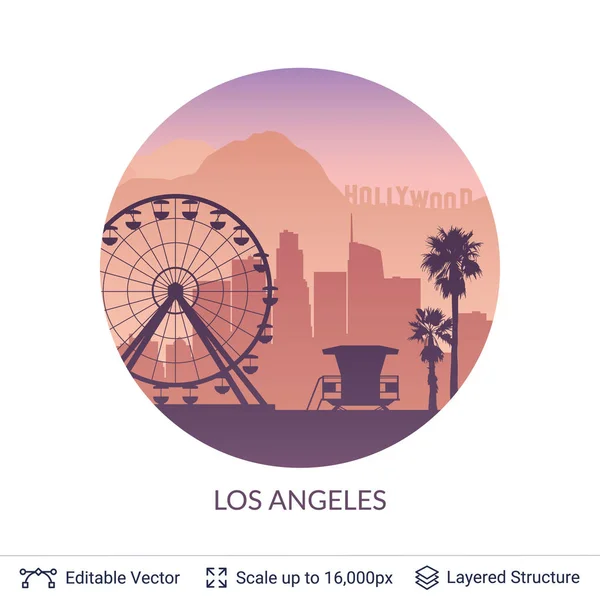 Los Angeles famous city scape. — Stock Vector