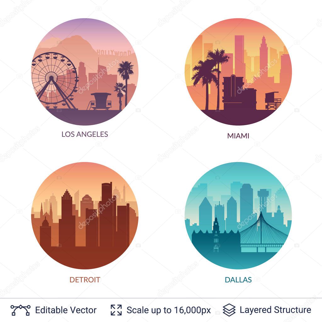 Collection of famous city scapes.