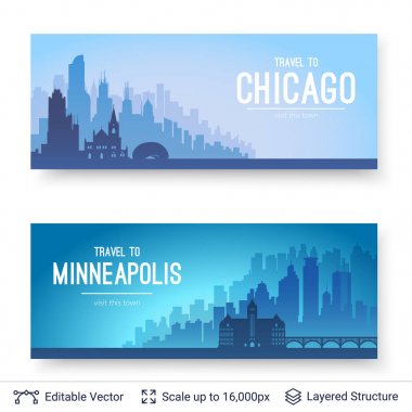 Chicago ve Minneapolis ünlü şehir scapes.
